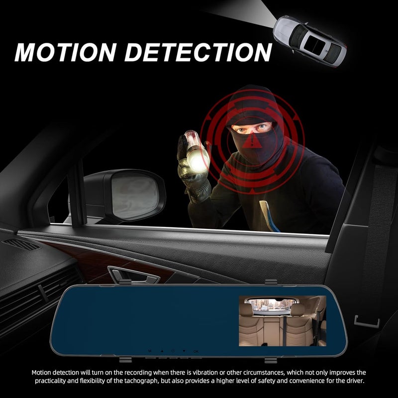 SIXWIN Mirror Dash Cam Front and Rear Dash Car Camera 4 inch 1080P IPS Screen Rear View Mirror Dash Cam Mount with Loop Recording Motion Detection Reverse Assistance - Image 3